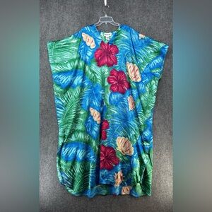 VTG Winlar Tropical Floral Muumuu Caftan Women’s OS Batwing Sleeves V Neck